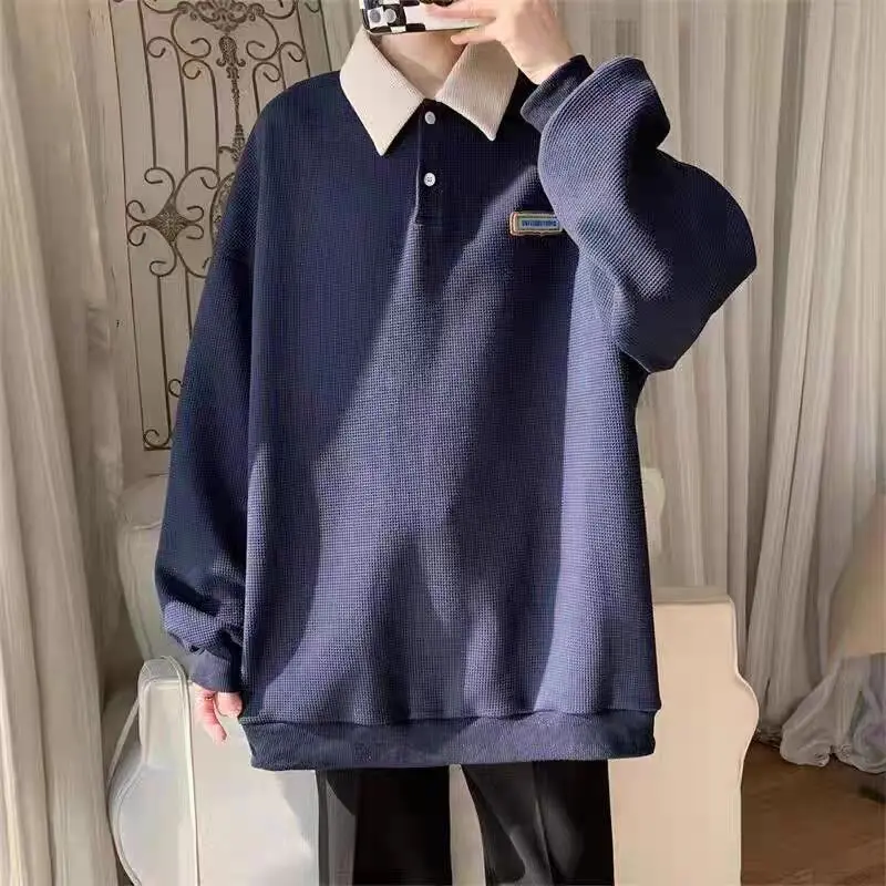 Áo Len Cổ Polo, Dành Cho Nam Giới, Phong Cách Hồng Kông, Dáng Rộng Vừa Vặn, Thương Hiệu Thời Trang, Phong Cách Cổ Điển Mỹ Ins, Dài Tay, Ve Áo, Thích Hợp Cho Cặp Đôi, Mặc Nam Và Nữ, Mùa Xuân