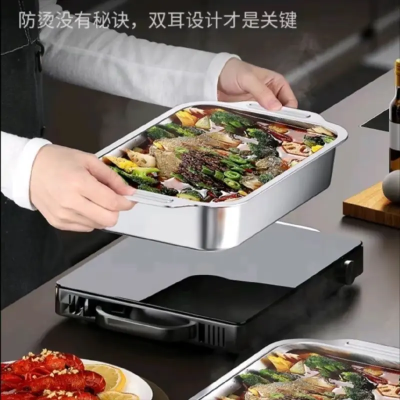 KHAY HẤP CÁ  INOX CÓ  NẮP ĐẬY DÙNG HẤP VÀ  NẤU KÍCH THƯỚC 40x25x9 3