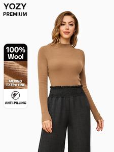 100% Wool, Australia Merino Yarn, Easy Care and Anti-pilling, Structured Basic Essentials, YOZY-Premium Women's Lightweight Mock Neck Kintwear
