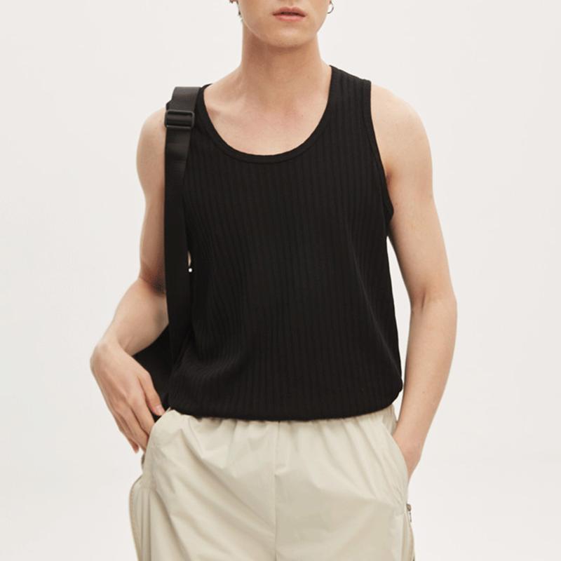 Áo Vest Thường Ngày Mùa Hè Cho Nam, Cổ Tròn, Không Tay, Gân Dọc, Áo Tập Thể Dục, Dáng Rộng Vừa Vặn, Màu Trơn Thích Hợp Cho Thể Thao Và Đi Chơi 6
