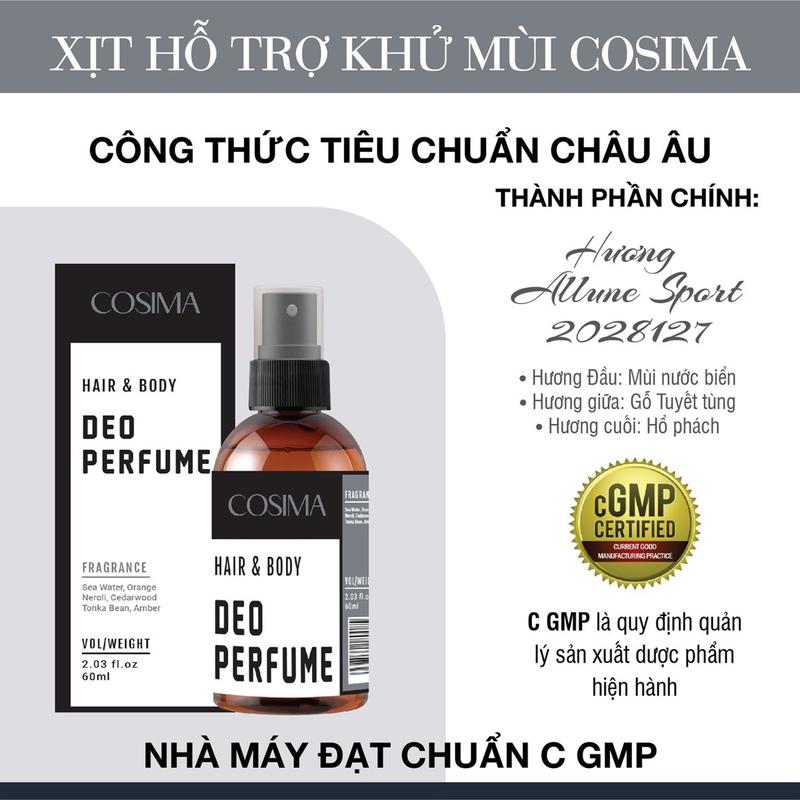Xịt thơm nách COSIMA ( màu xám 60ml) hỗ trợ giảm mùi hôi nách, hôi chân, tuyến mồ hôi nách ,lưu hương nước hoa dịu nhẹ  Trà( Nam)