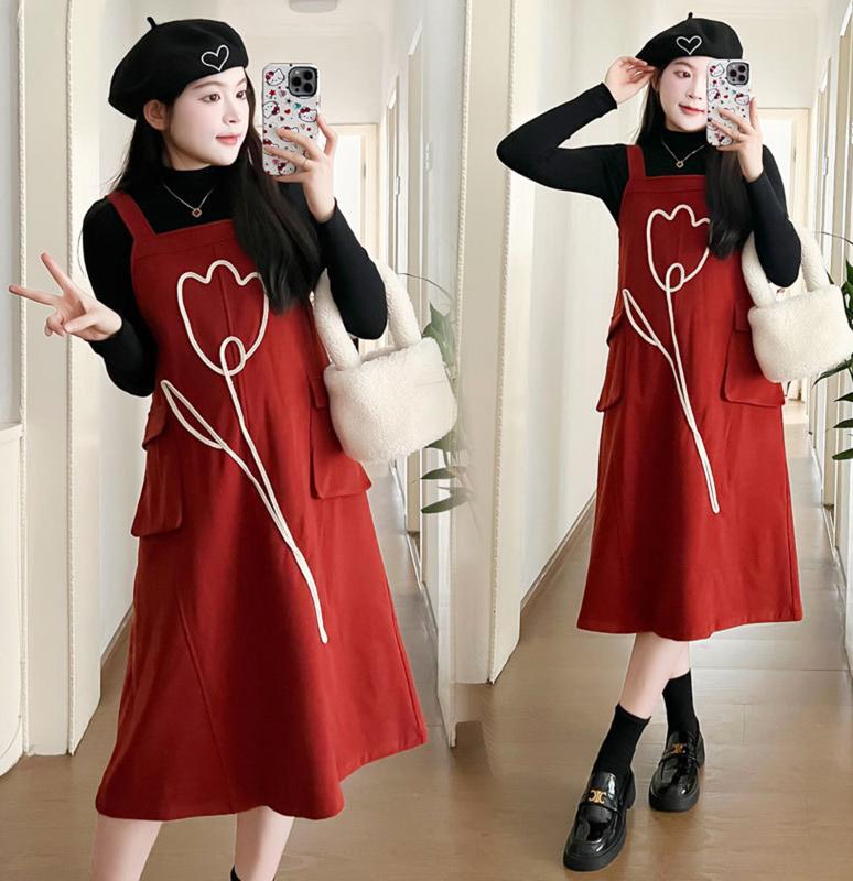 Young Mom | Set yếm bầu Y529 form suôn A gọn bầu, phong cách trẻ trung, chất dày dặn ấm áp mùa Đông hàng nhập Quảng Châu Thai sản Thai kỳ Thoải mái Đầm Bầu Váy Bầu Voi