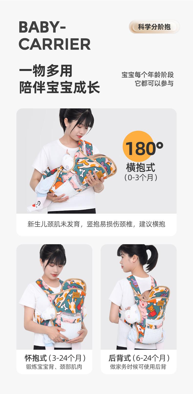 Product Introduction of In Stock Baby Carrier in Stock Baby Carrier Baby Carrier Strap Baby Multi-Functional Front and Back Two Use Summer Simple Labor-Saving Front Holding Go out Lightweight Baby Holding Artifact 2