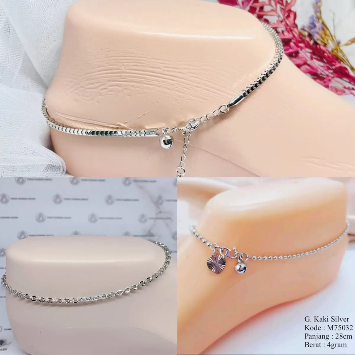 [Free cincin] Gelang kaki putih 3 motif Hadiah Dewasa Perhiasan