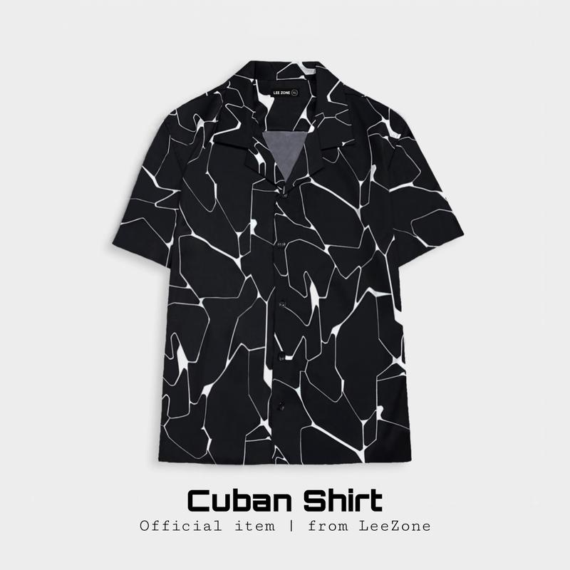 Sơ mi hoạ tiết tơ nhện | Áo sơ mi Cuban LeeZone form rộng mặc hằng ngày , chất vải lụa thoáng mát không nhăn Cổ chữ V