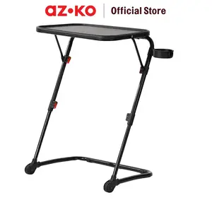 AZKO Soleil Meja Adjustable Dengan Tempat Gelas - Hitam Adjustable Table Meja Serbaguna Perlengkapan Rumah