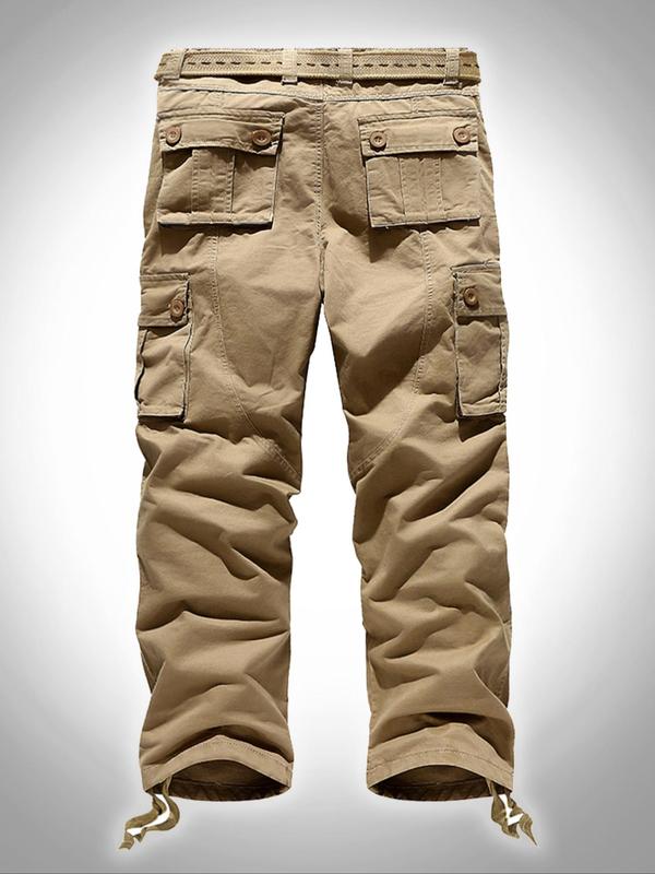 Men's Plain Pocket Button Fly Cargo Pants without Belt, Cargo Pants for Men, Casual Regular Fit Straight Leg Trousers for Fall Winter, Menswear, Comfy Bottoms, Men's Clothing,  Work Trousers Men 7