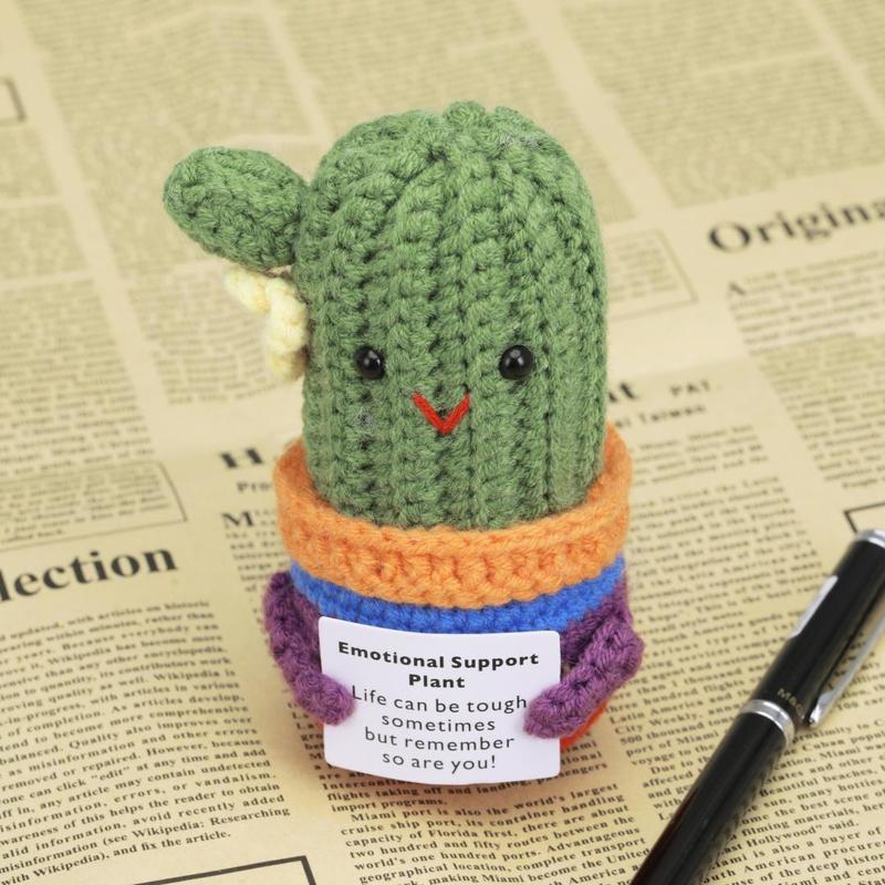 Product Introduction of Crochet Cactus Design Ornament, 1 Count Emotional Support Plant Themed Decoration, Creative Positive Home Decor for Living Room Bedroom Office 6