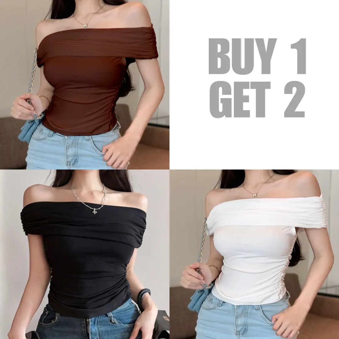 BUY 1 TAKE 2 (Total of 3) KILY.PH Off Shoulder Full Length Basic Solid Top 6A0282 Cotton Fit Stretchable Shirts Spandex