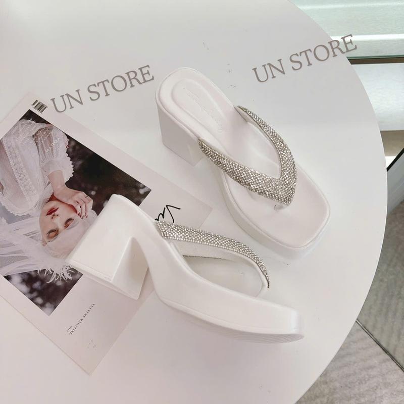 USD019 [Chân mập tăng 1 size] Dép đế xuồng xỏ ngón đính đá đế PU Un Store Nữ Sandal DéP Shoes GiàY Nhung Jean