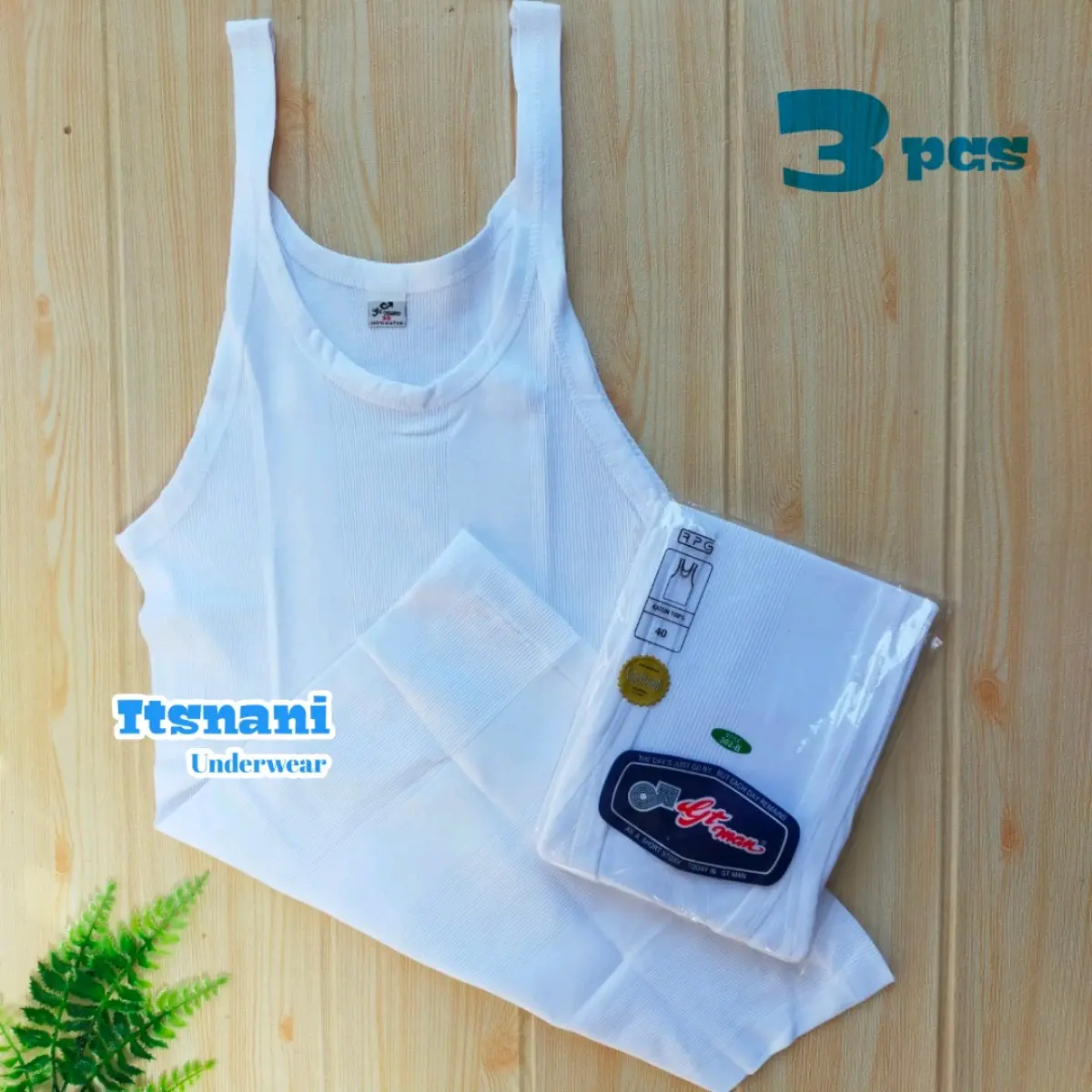 Singlet Pria GT Man Putih Isi 3pcs | Kaos Dalam Cowok Gtman Bahan Katun Motif Garis Salur