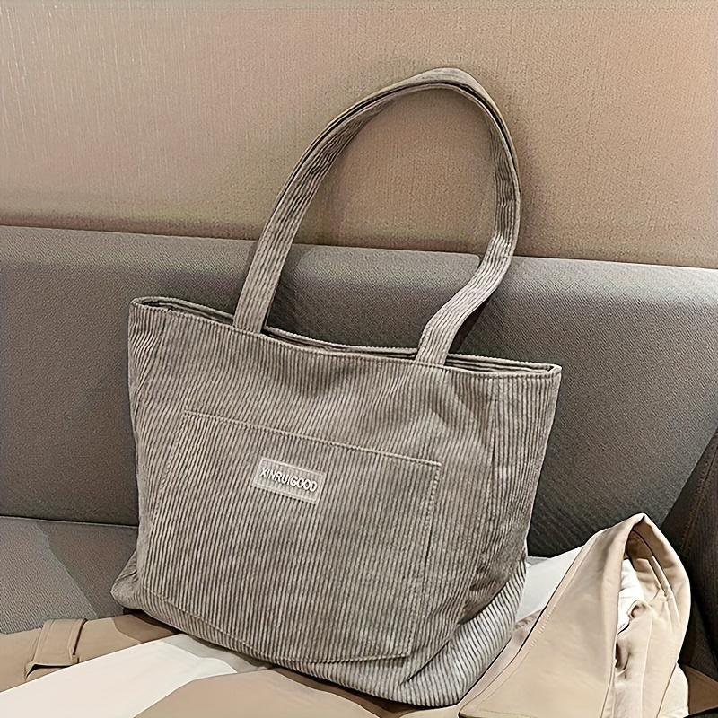 Product Introduction of Streamlined Charms 1pc Women's Corduroy Shoulder Tote Bag - Solid Color, Spacious & Artsy Casual Design. Buckle Closure, Polyester Lined, Perfect For Travel & A Thoughtful Gift 2