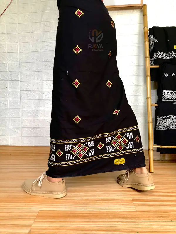 sarung bordir wadimor motif Arabic bordir dewasa Katun Lembut pintu aceh Muslim Pria Hitam Navy songket timbul putih santri 0