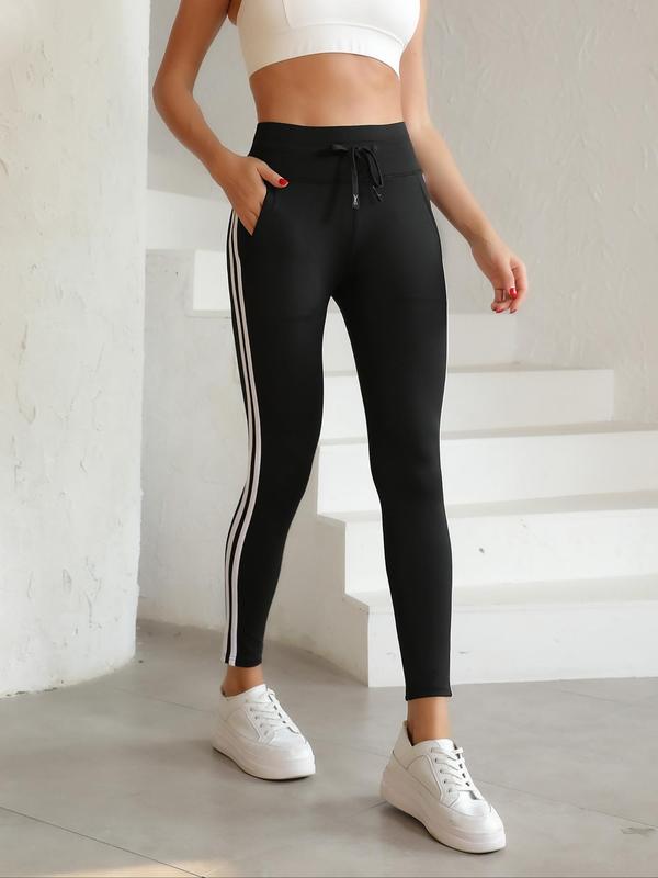 Women's Striped Side Pocket Sports Joggers, Casual Sporty Comfy Breathable Skinny Pants for Yoga Gym Workout Running, Ladies Sportswear for All Seasons 3