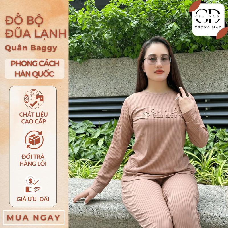 Bộ Cổ Tròn Nữ Ủ Kem Gân Lạnh In Hình Siêu Hot - Size 55kg & 65kg - Phong Cách Sài Gòn Sang Chảnh  - Women Áo bộ gân Top đồ bộ - M2
