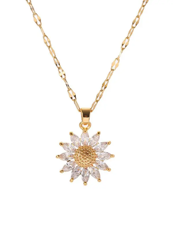Sunflower Design Pendant Necklace for Women & Girls,  Luxury Stainless Steel Jewelry for Party, Daily Clothing Decor, Trendy All-match & Exquisite Jewelry for Birthday Gift 8