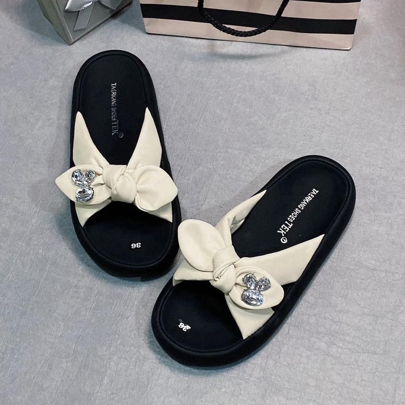 Dép Nữ Quai Chéo Chất Da Dép Thời Trang Thắt Nơ Hình Tai Thỏ D23 Xinh Xắn Đế Cao Su Êm Nhẹ