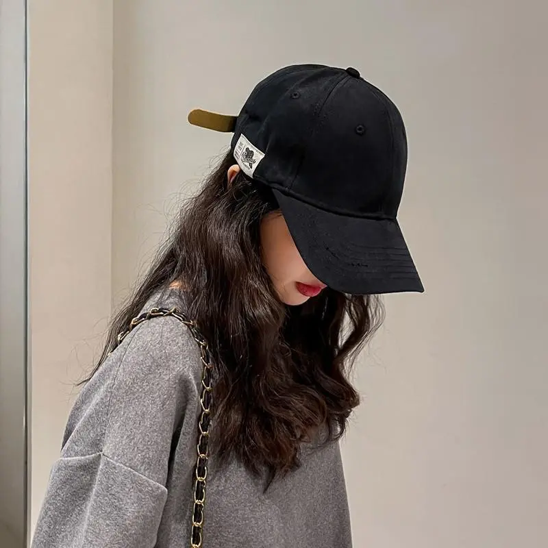 Mũ Bóng Chày, Đầu To Mùa Xuân, Dành Cho Phụ Nữ Và Nam Giới, Màu Đen, Dễ Phối Đồ, Làm Cho Khuôn Mặt Trông Nhỏ Hơn, Chống Nắng Mùa Hè, Mũ Lưỡi Trai Lưỡi Cao Đầu Sâu, Thích Hợp Cho Mùa Hè