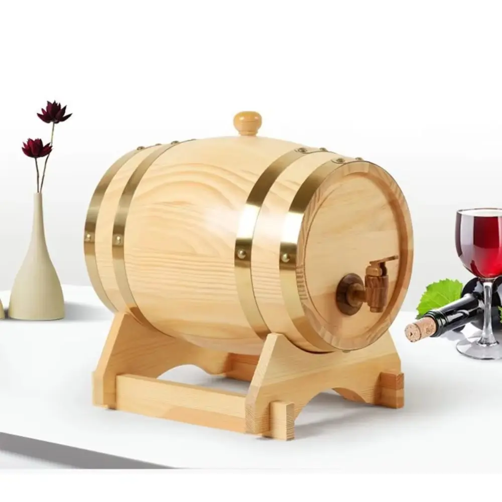 Household 1.5/3/5L Wine Barrel Wood with Tap Beer Dispenser Vintage Beer Container Farm
