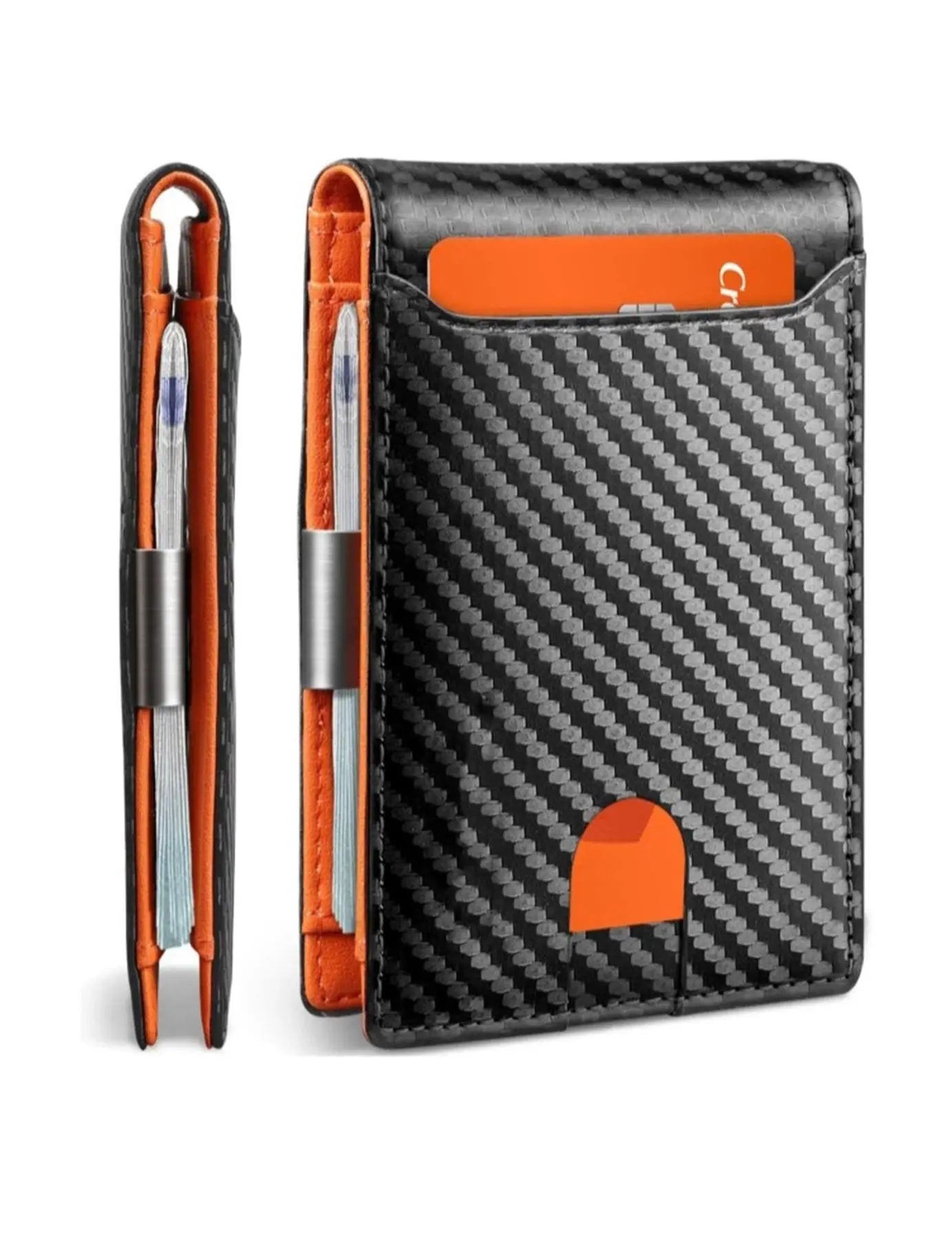 Men's Carbon Fiber Pattern Bifold Wallet with Pen Holder, Minimalist PU Leather Double Fold Wallet with RFID Blocking Technology, Ideal Perfect Gift