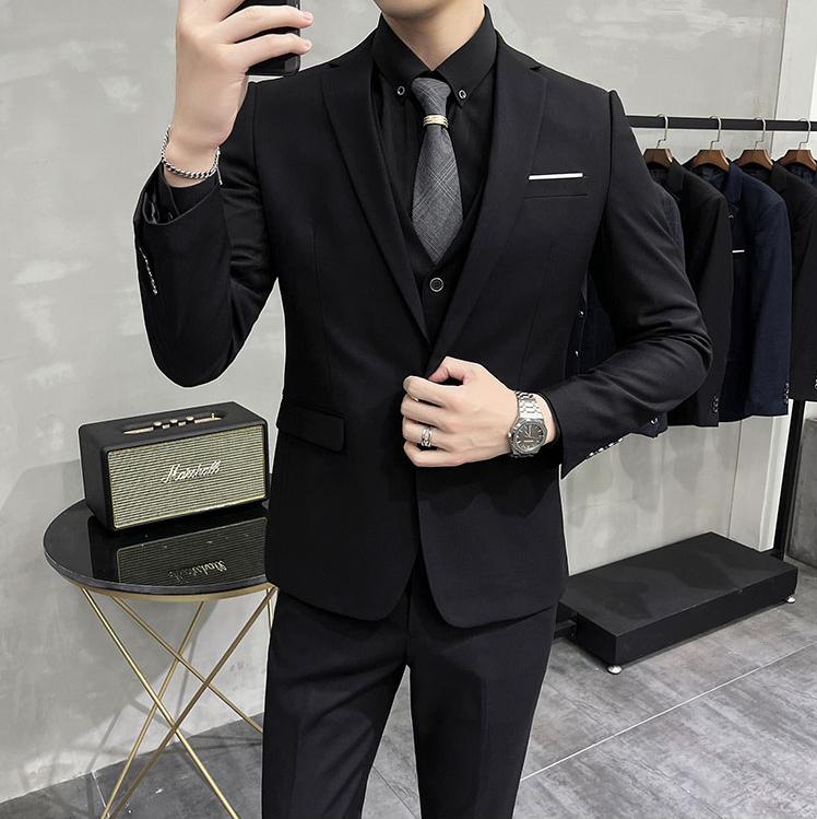 <Tặng cavat> VEST nam cao cấp - Bộ vest đen - Quần đai tăng chỉnh cạp 0