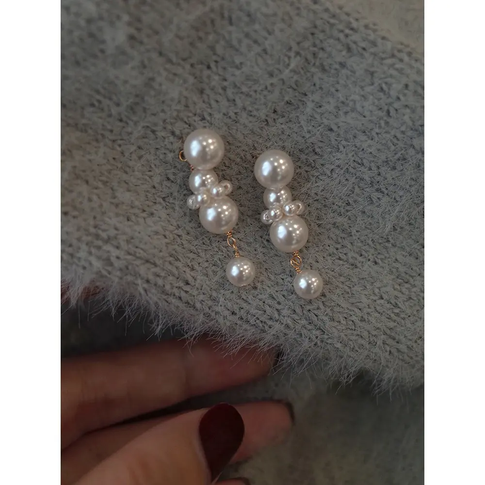 Small Step Dance Gentle Elegant Pearl Earrings Long Special-Interest Design Square round Face French High-End Earrings