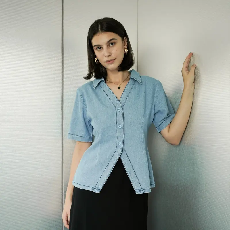 [Tutuloph] Jane Top | Atasan Denim Lengan Panjang Top Long Sleeve | Denim Top Jeans - Denim Collection | Atasan Kemeja Kancing Denim All size Normal Big size Premium 4