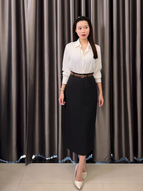 Chân váy CV8 - Chân váy công sở đai nâu dáng suông 1