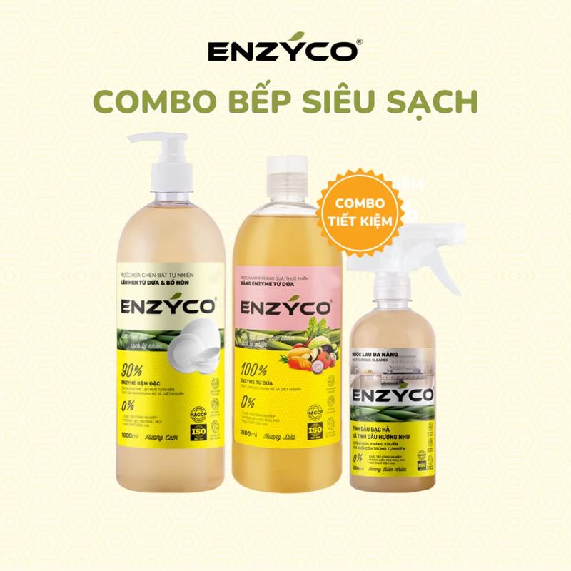 Combo Làm Sạch Bếp Enzyco Nước Ngâm, Nước Rửa Bát và Nước Lau Đa Năng - Làm Sạch Dầu Mỡ, Bếp, Mặt Bàn, Mặt Kính, Vệ Sinh Tủ Lạnh Hiệu Quả