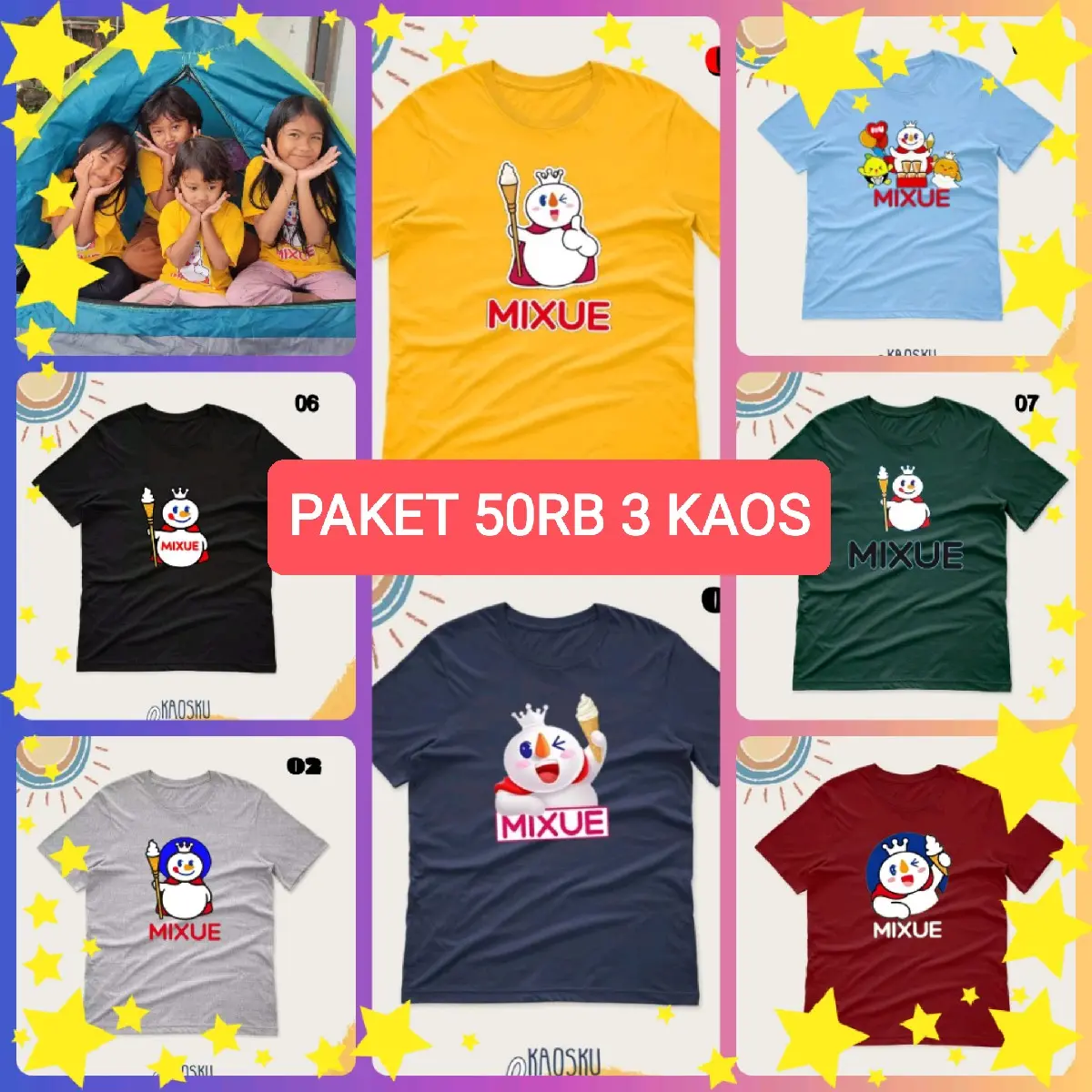 PAKET 50RB 3 PCS KAOS ANAK ANAK MOTIF MIXUE Fashion