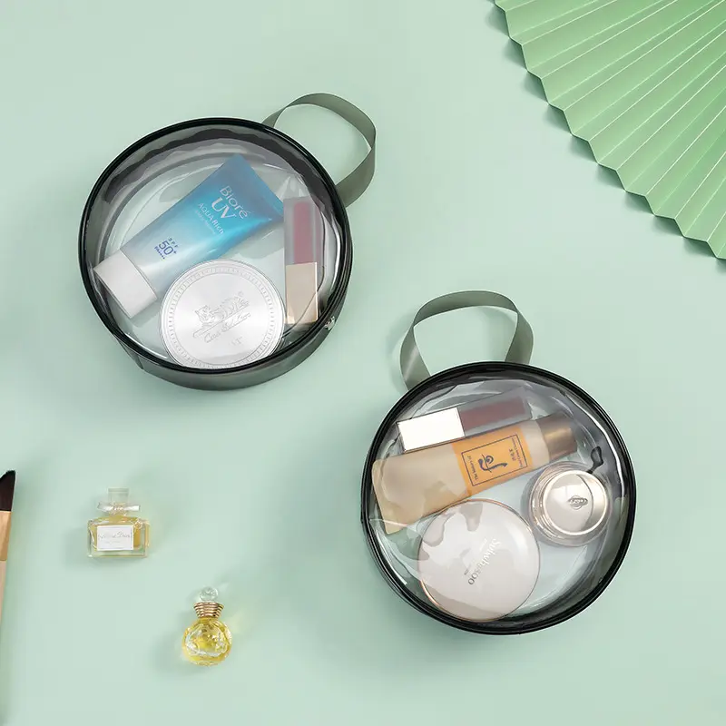 PVC Transparent Makeup Bag Handheld Round Business Travel Portable Makeup Storage Bag Multi functional Waterproof Toilet Bag