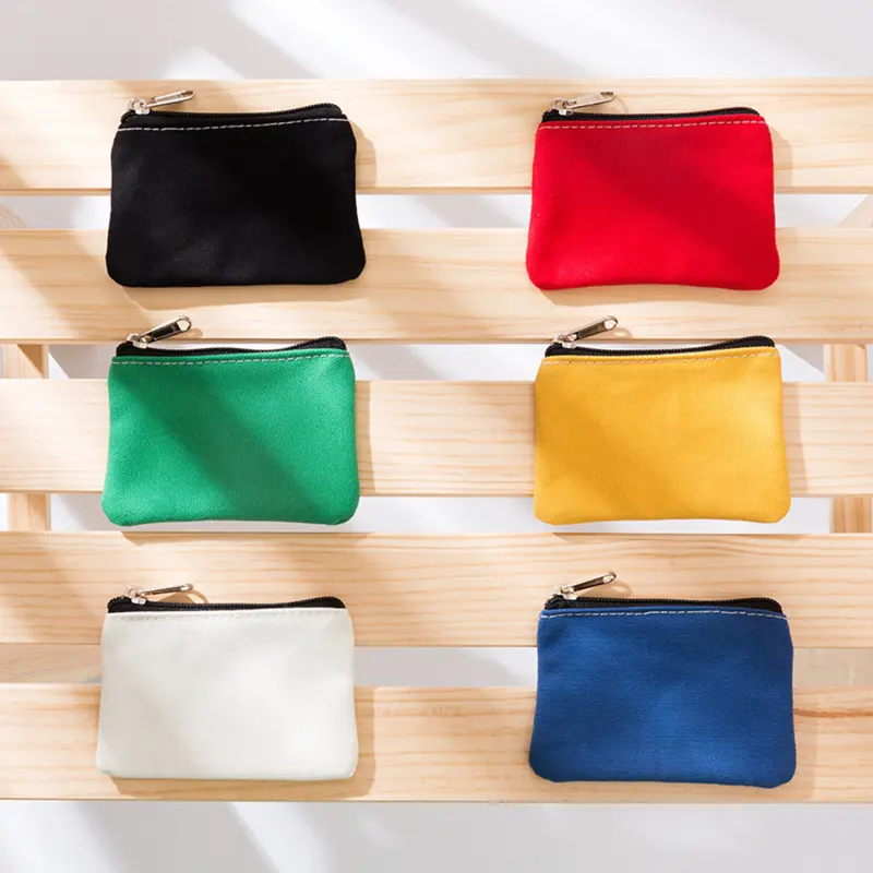 Plain Canvas Cotton Bag Pure Zipper Coin Key Bag Money Pocket Women Men Hand-held Coin Purse Small Wallet Kid