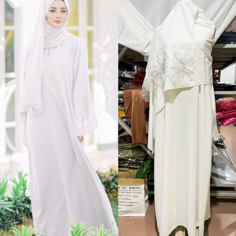 Product Introduction of 2023 Four-Color Middle Eastern Foreign Trade Cross-Border Women's Clothing Ladies' Long Robe Malay Indonesian Dress with Headscarf 5