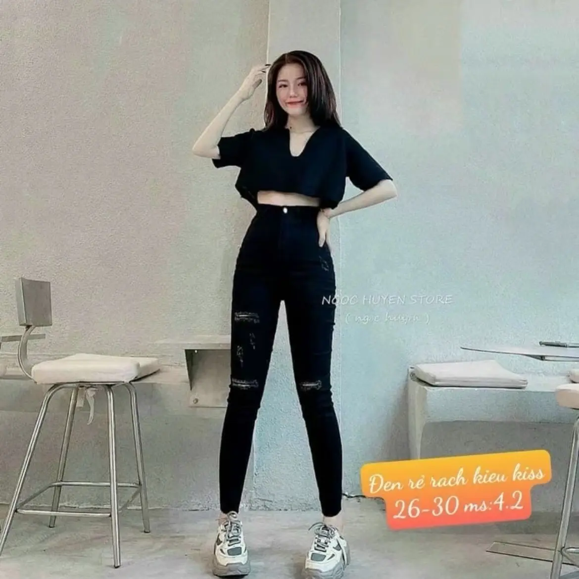 Quần Jean Đen Lưng Cao Rách Sợi Co Giãn (38-75kg) 4.2