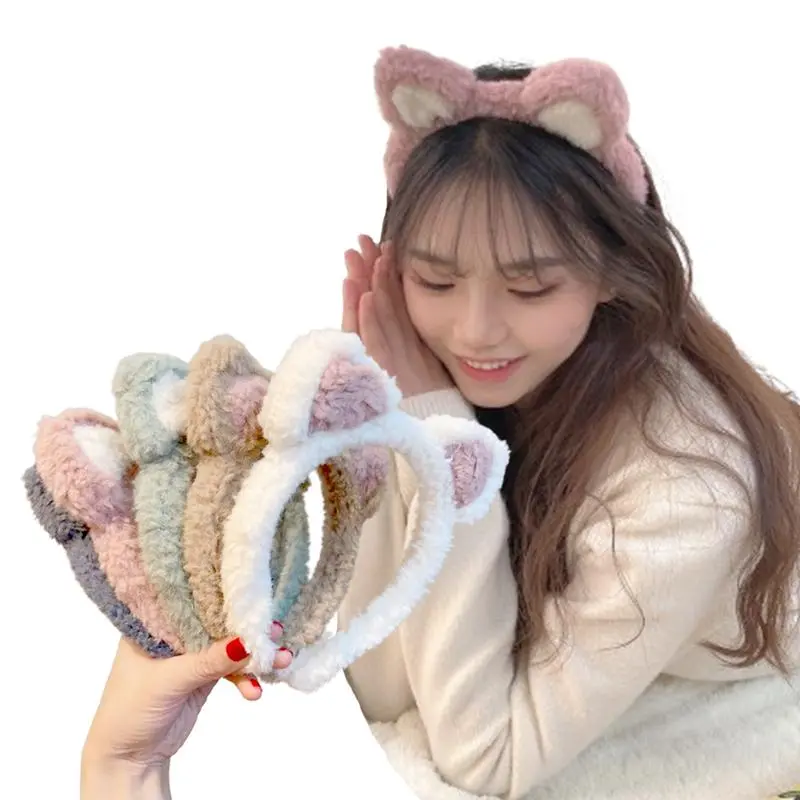 Bando Korea Perempuan Wanita Dewasa Headbands Bahan Bulu Tebal Headband Bentuk Telinga Hewan Aksesoris Ak256