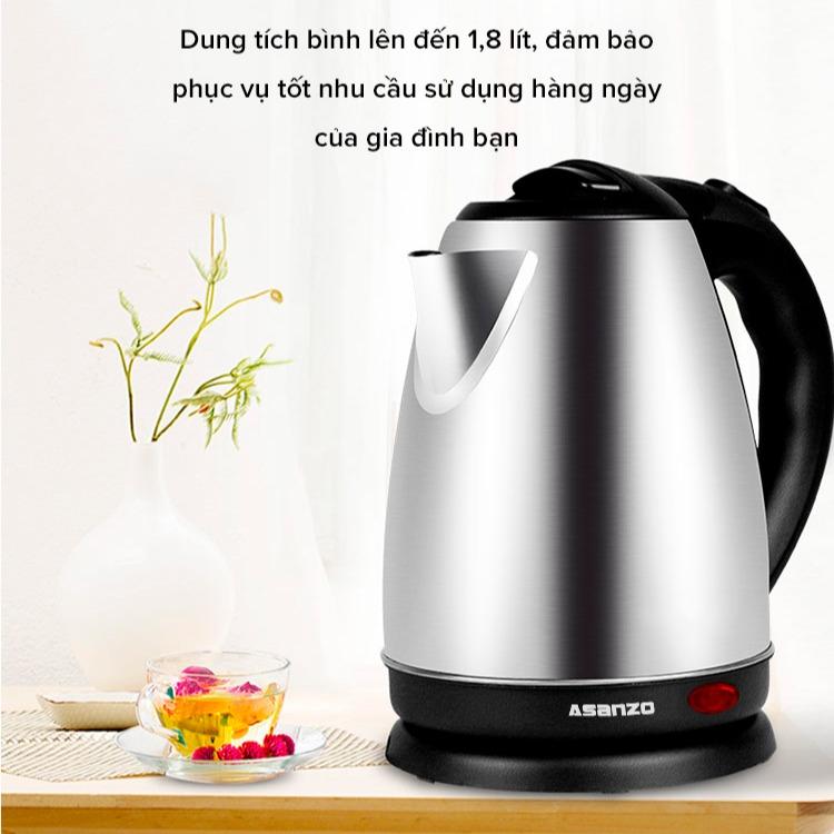 [ASANZO] ẤM ĐIỆN ĐUN NƯỚC SIÊU TỐC 1.8L 1500W - SK-1800 - Chính Hãng Bảo Hành 6 Tháng Bình Đun Nước Ấm Siêu Tốc Đun Siêu Tốc Inox Đun Siêu Tốc Inox 4