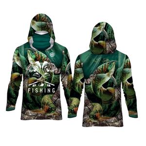 ชุดตกปลาสำหรับผู้ชาย กำหนดเอง เสื้อเชิ้ตแขนยาว มีฮู้ด UPF มีประสิทธิภาพสูง เหมาะสำหรับการตกปลา