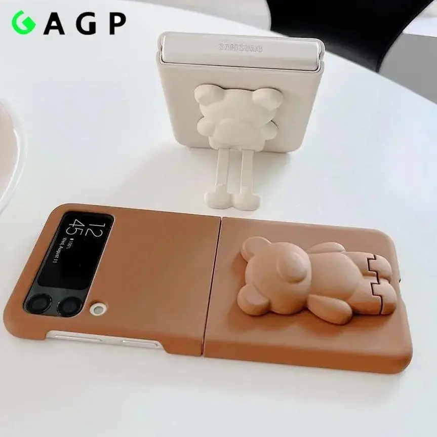 Ốp Dễ Thương Có Giá Chân Đế Giá Đỡ Hình Gấu 3D Cho Samsung Galaxy Z Flip 5 4 3 Ốp Điện Thoại Cứng Cho Samsung Z Flip 3 4 Flip5 ZFlip4 Ốp Phụ Kiện