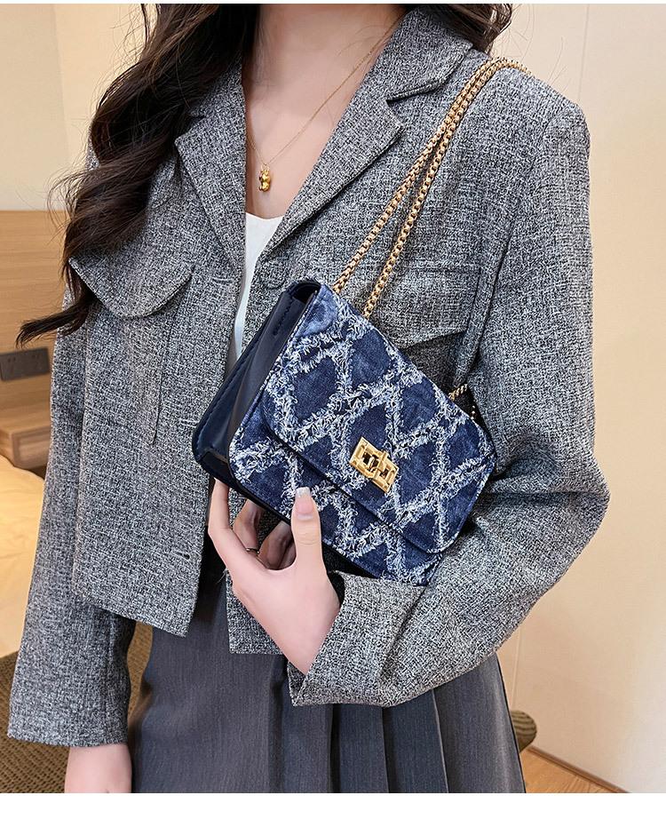 Product Introduction of 2024 New Fashion Women's Bag Trendy Denim Small Square Bag Single Shoulder Crossbody Chain Lock Buckle Ladies Bag 8