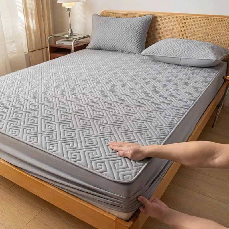 Bộ ga gối lụa trần bông 3 món chất liệu phi lụa trần bông thoáng khí dùng quanh năm,(nệm từ dưới 15cm bọc vừa) 4