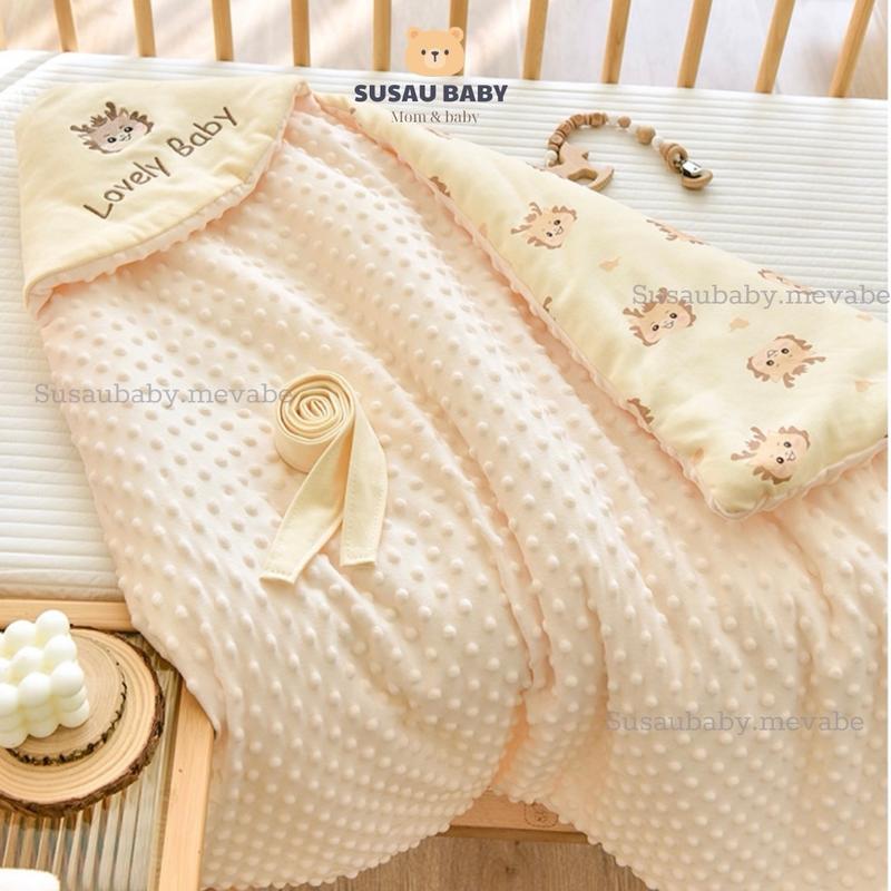 Chăn Ủ Choàng Cao Cấp Trần Bông Hạt Đậu Hàn Cho Bé Sơ Sinh Kích Thước 90x90