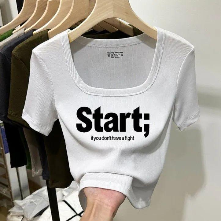 Product Introduction of เสื้อยืดแขนสั้นแบบเปิดไหล่แบบใหม่สำหรับฤดูร้อน2024สำหรับผู้หญิงเสื้อคอเหลี่ยมคอเหลี่ยมสุดเก๋หวานและเผ็ด Clothing Women Lady Tshirt คอกลม ลำลอง 19