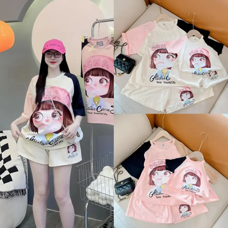 [ Quynhanhshop] ( 9kg-70kg) bộ áo phối quần mẹ và bé gái SCHA mẹ con , chất liệu cotton 4c mùa hè mặc cực mát 2024 0