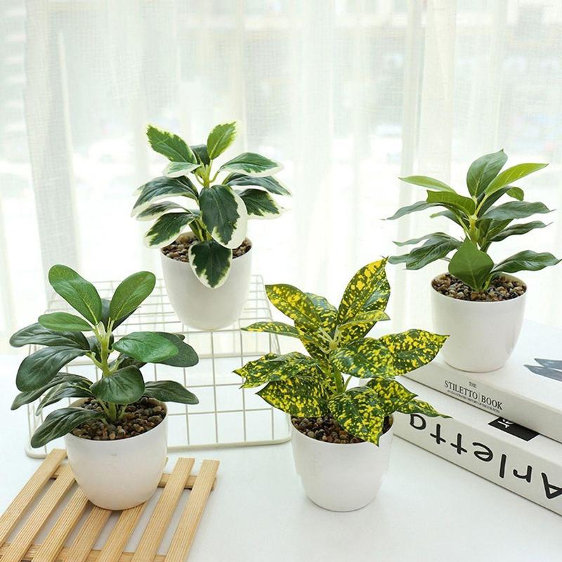 Chậu cây giả để bàn 22cm bằng nhựa cao cấp lá mềm mại kèm chậu nhựa sẵn sỏi decor giống y như cây thật