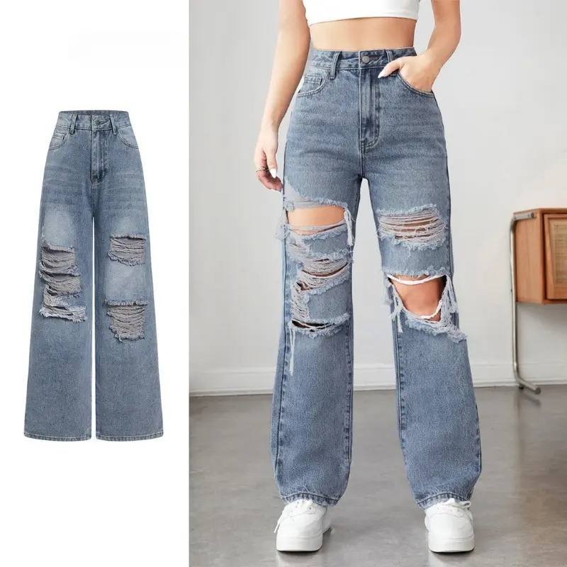 Women Casual Plain Ripped Jean L105MD065