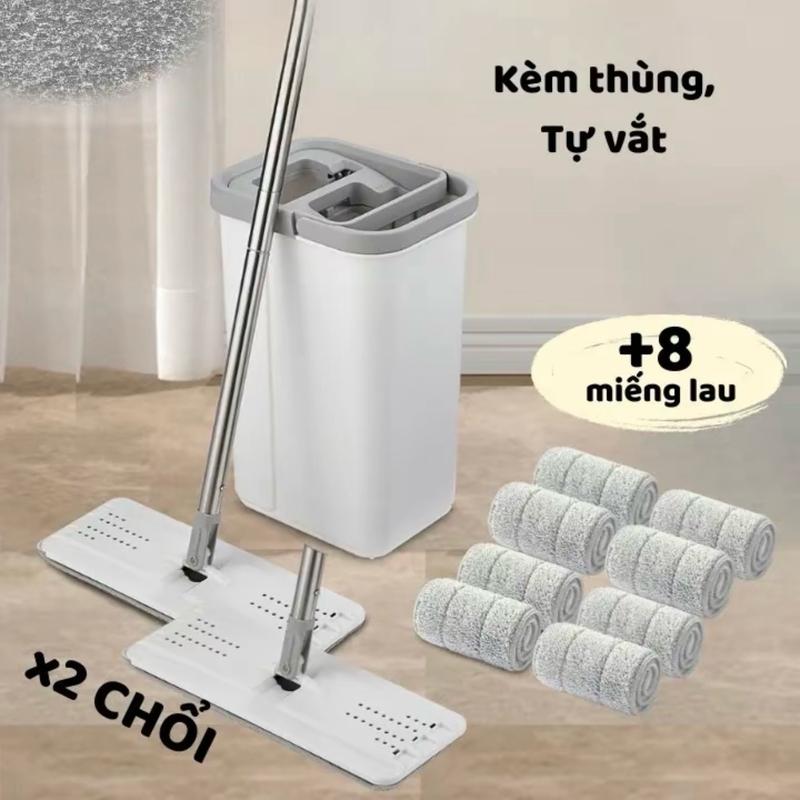 Bộ chổi lau nhà tự vắt xoay 360 độ cây lau nhà kèm bông lau, thùng lau Lau Sàn Làm Sạch