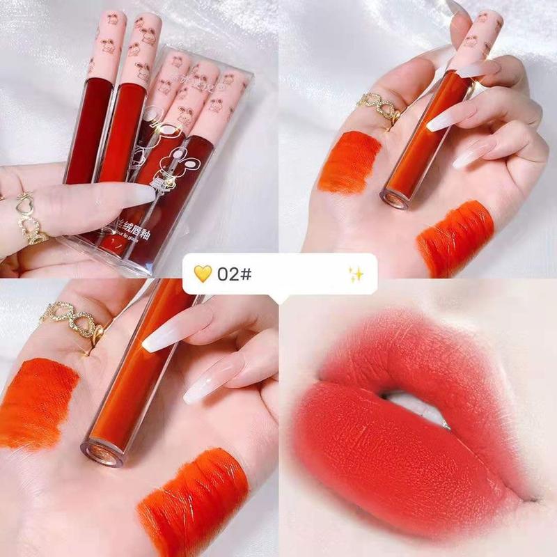 Son Bóng Nhung Đỏ Mờ, 3 Màu, Không Thấm Nước, Cốc Chống Dính, Son Môi Dạng Lỏng, Cốc Chống Dính, Men Môi 2