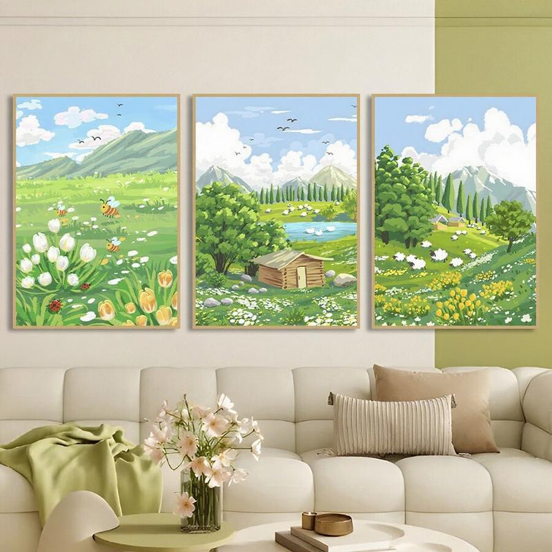 3 bức tranh sơn dầu phong cảnh thiên nhiên hiện đại tranh canvas nghệ thuật đầy màu sắc - Mẫu tranh treo tường trang trí phòng tầng cao tranh áp phích siêu hạt
