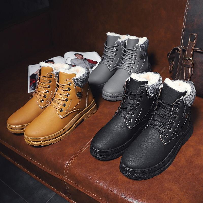 giay boot nam  Bốt Đi Tuyết Phong Cách Hàn Quốc, Giày Đệm Cotton Cao Cấp, Lót Lông Cừu, Dày Và Ấm Áp, Bốt Giữa, Bốt Công Nhân Thường Ngày, Thời Trang, Giày Ren Giữa Hoa Cổ Cao 4