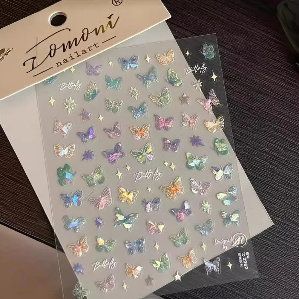Hình dán Streamer cánh Bướm, Dán nghệ thuật làm móng Dập Nổi nâng cao, đầy màu sắc, hình bướm Cổ Tích đầy màu sắc